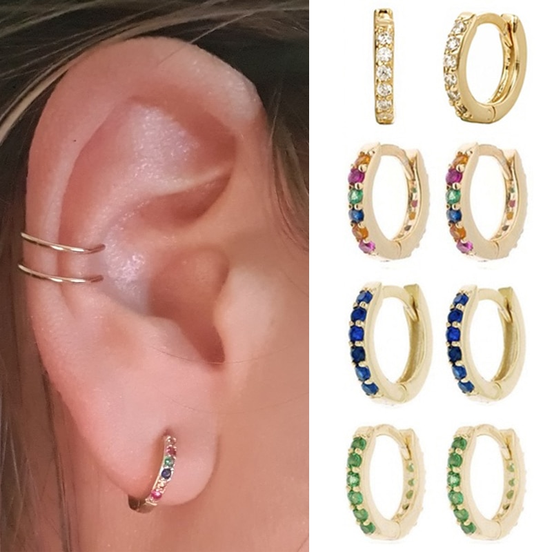 1 Paar Eenvoudige Meisje Huggie Kleine Oorringen Regenboog Minimale Charmant Oor Oorbellen Stud 8 Mm Dunne Hoops Oor piercing Manchet