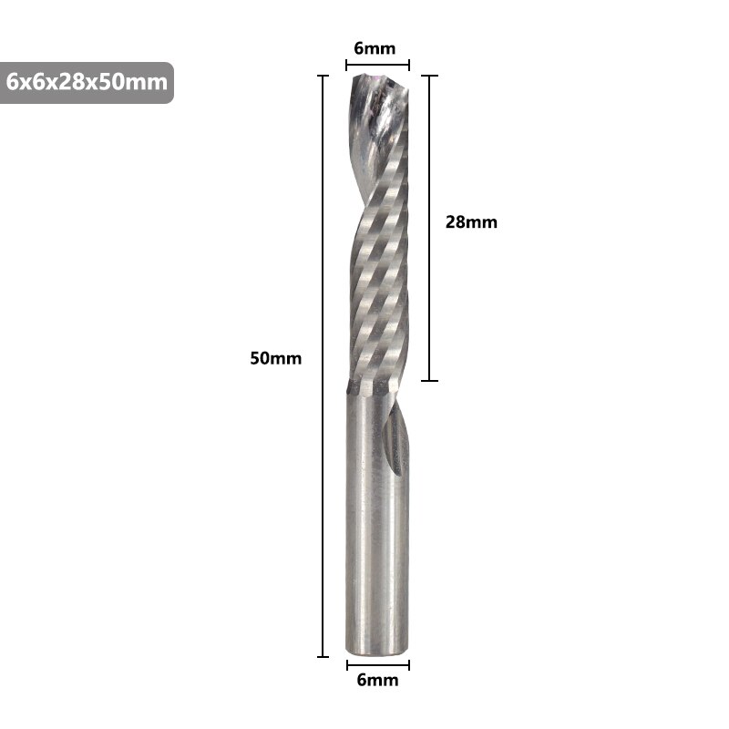 Single Flute End Mill Tungsten Carbide Milling Cutter 4-6mm Shank Router Bit For Aluminum Cutter Drill Bit Spiral Router Bits: 6x6x28x50