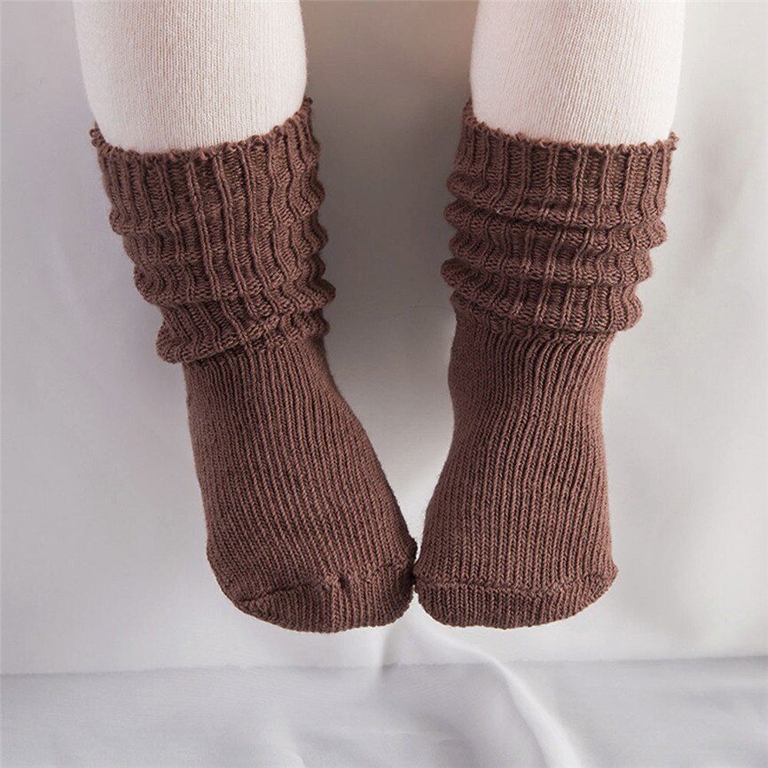 1 Pairs Sokken Baby Knie Katoen Zachte Effen Sokken Meisjes Jongens Winter Warm Houden Sok Gebreide Comfortabele Sockings: Coffee / S