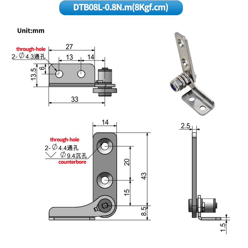 Zufallsstopp-scharnier, dämpfungsscharnier, einstellbares drehmomentwellen-positionierungsscharnier, scharnier aus edelstahl: Silber