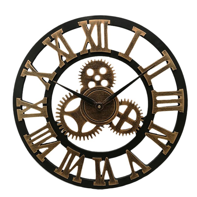 Industriële wandklok romeinse cijfers retro wandklokken industriële stijl huisdecoratie hangende horloge wanddecoratie: Gouden / 40 cm