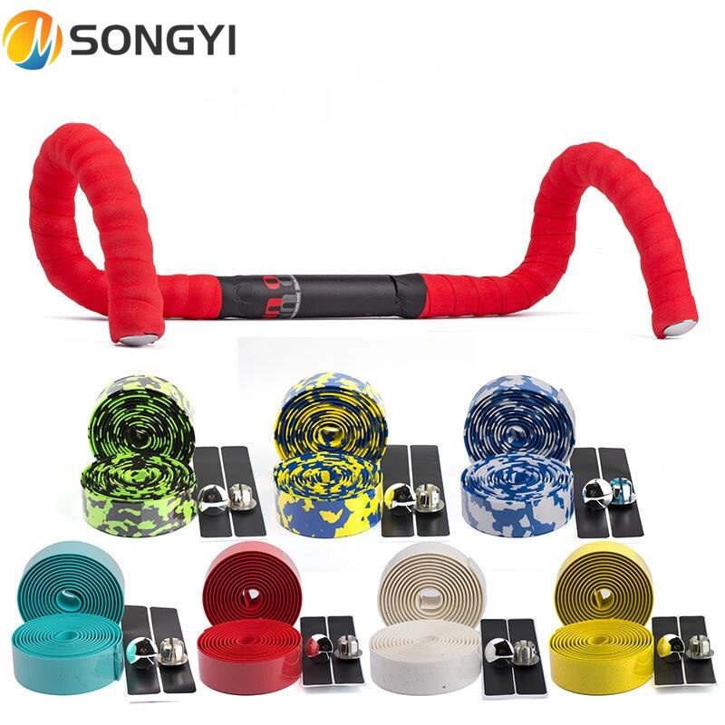 Songyi Road Bike Bar Tape Vibration Demping Anti-Vibratie Eva Pu Stuur Bar Tape Kleurrijke Wrap + 2 Bar Plug I185