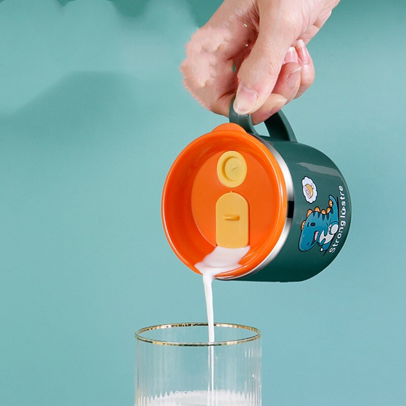 Tasse à lait avec paille pour enfants, en acier inoxydable, avec couvercle, pailles en Silicone réutilisables