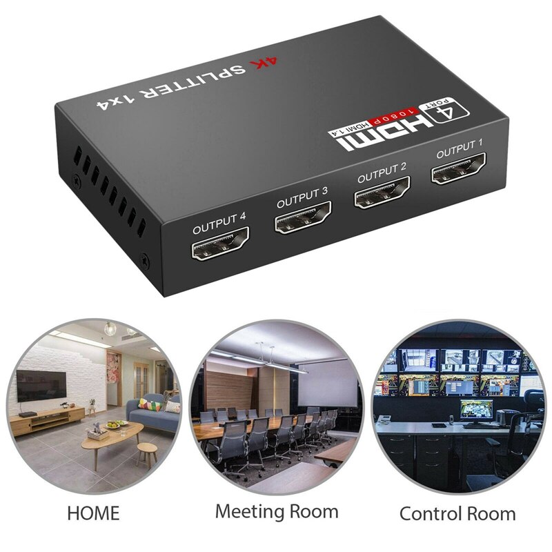 Full HD HDMI Splitter Amplifier Repeater 1080P 4K 4 Port Hub 3D 1 in 4 Out 1X4 US Plug