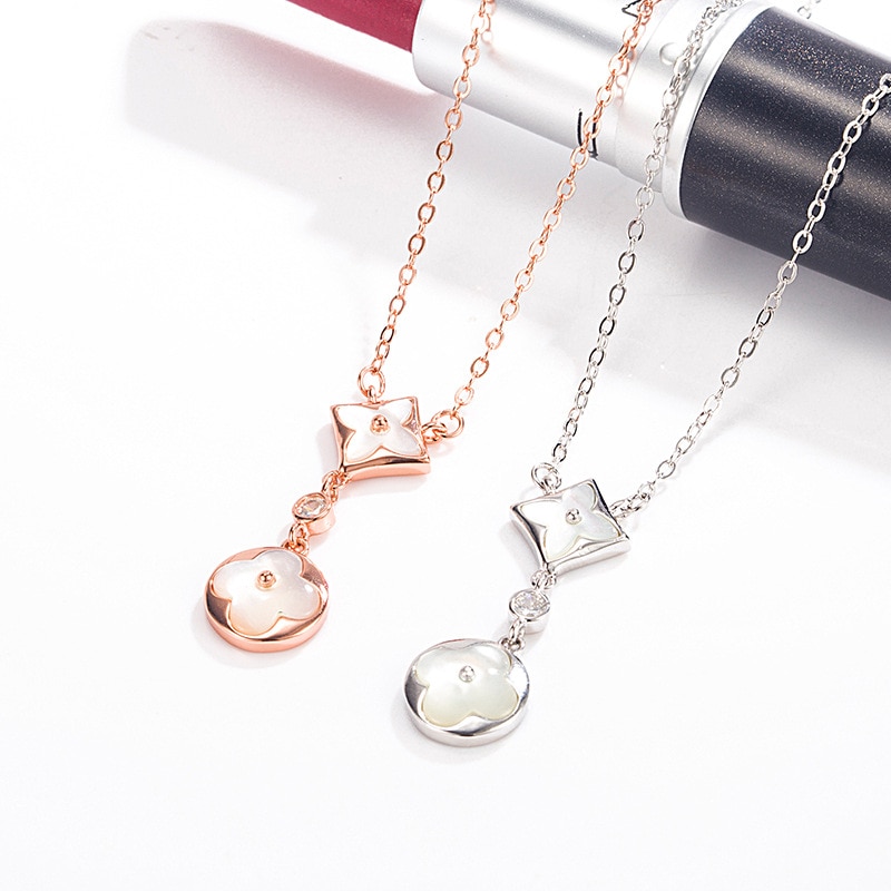 925 Sterling Silver four leaf clover single diamond round famous brand double flower white Fritillaria Fine jewelry For women