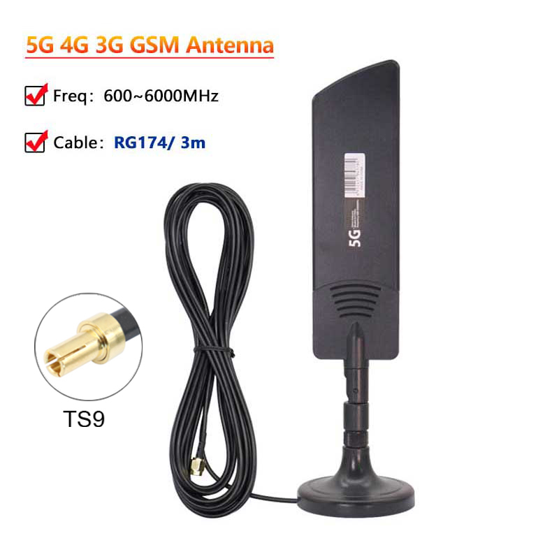 Fuldbånds 5g wifi-routerantenne 18 dbi booster indendørs 4g 3g 2g gsm mobilnetværkssignalforstærker omni-antenne  ts9 sma rpsma: Sort