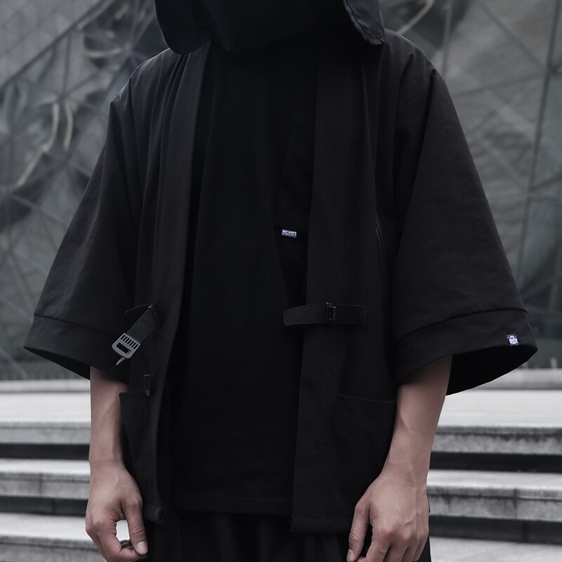 Kimono-takki kaksinkertainen etutasku techwear noragi whrs ninjawear tummat vaatteet japanilainen tyyli futuristinen esteettinen