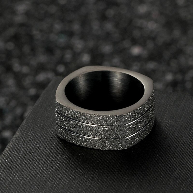 Pearl sand black/gold/silver color male fingers ring domineering square gold stainless steel ring for man accessories male jewel