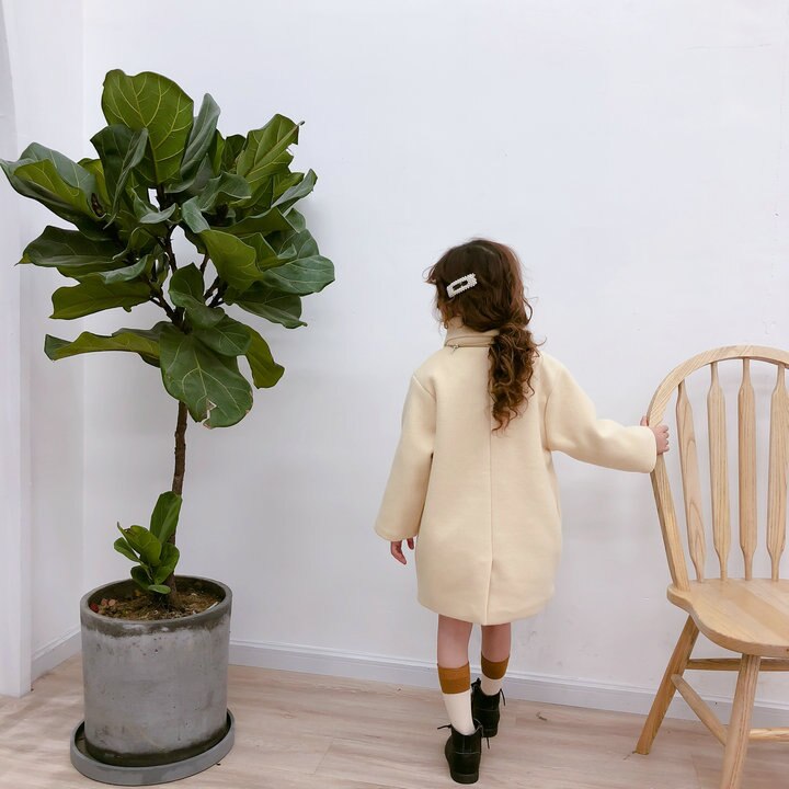 Wlg uldfrakke til piger børn vinter beige grøn pink tyk lang stil frakker babypige fahion all match cashmere frakke 3-8 år