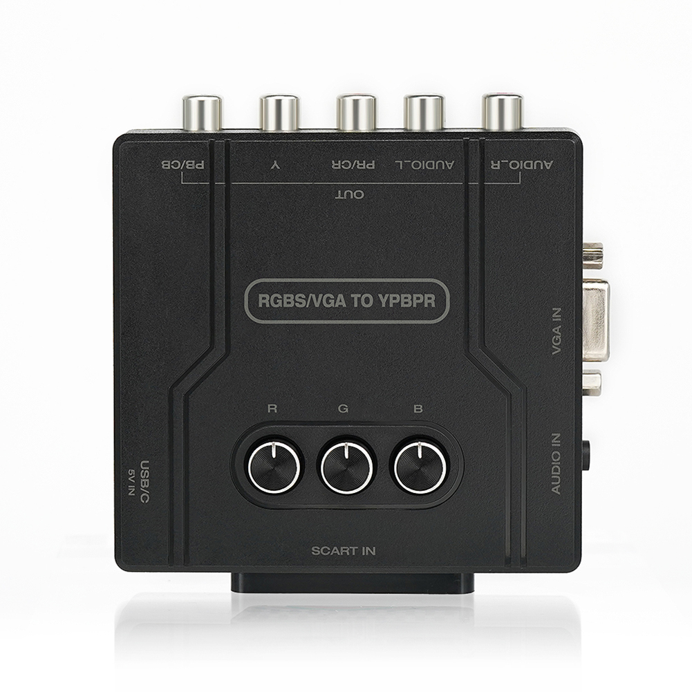 Convertidor RGBS VGA SCART a YPBPR, adaptador de vídeo RGBS VGA SCART a YPBPR, convertidor de transcodificador, brillo de Color ajustable
