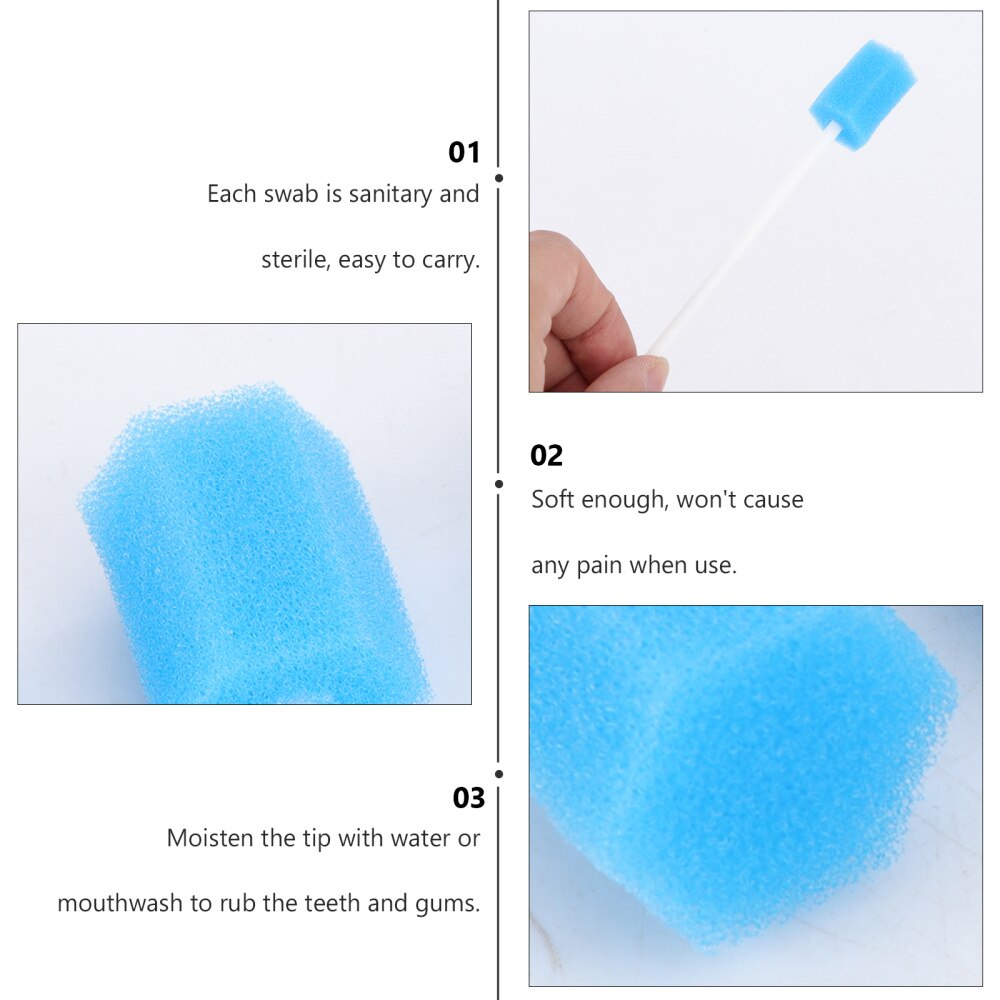 100 pcs Disposable Sponge Stick Mouth Care Sponge Tooth Cleaning Sponge Swab Oral Care (Blue)