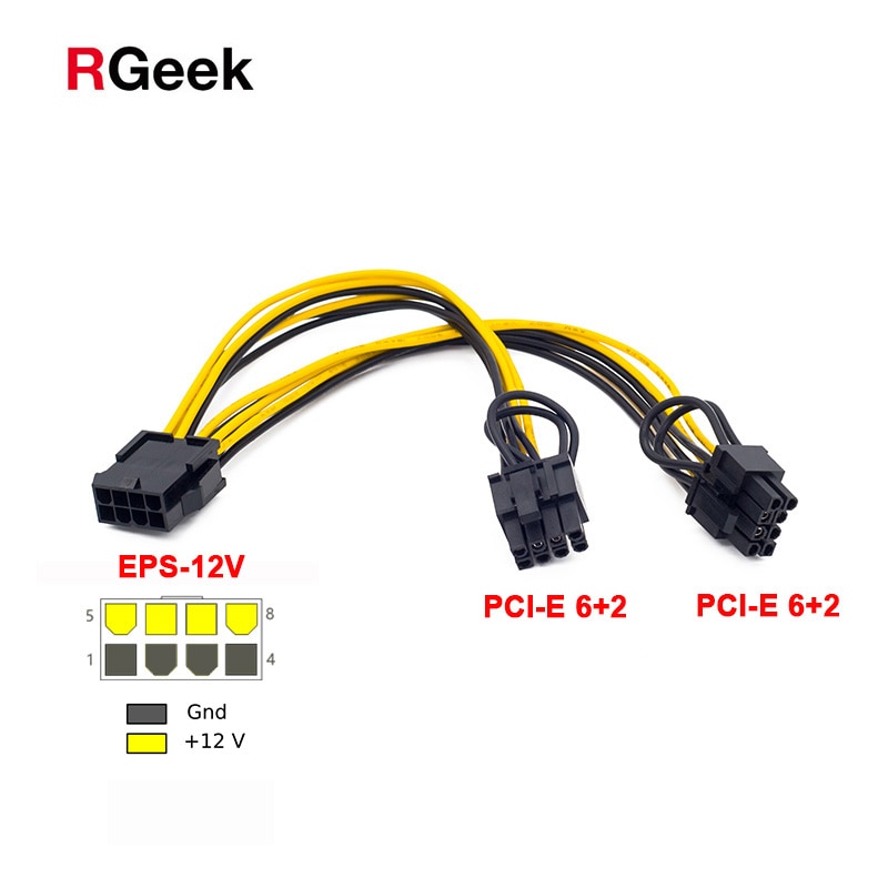 5Pcs Rgeek Eps Cpu 12V 8 Pin Naar Dual 8 (6 + 2) pin Vga Grafische Videokaart Gpu Adapter Voeding Splitter Kabel 20Cm