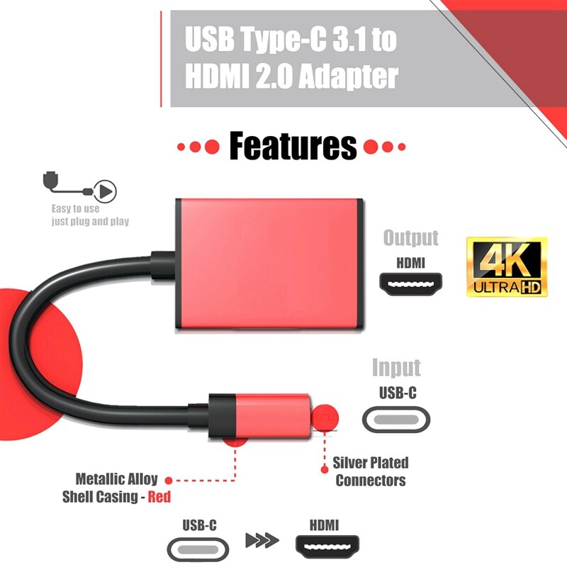 Usb C Naar Hdmi-Compatibel Adapter 4K Hdtv Type C Converter Voor Samsung Galaxy S10 S20 Note 8 9 Huawei Pro