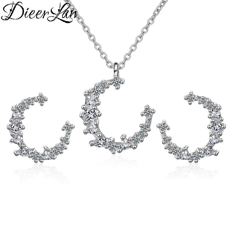 Conjunto de joyería nupcial para mujer, , gargantilla de luna de Plata de Ley 925, collares, pendientes de circonia cúbica llamativa, aretes