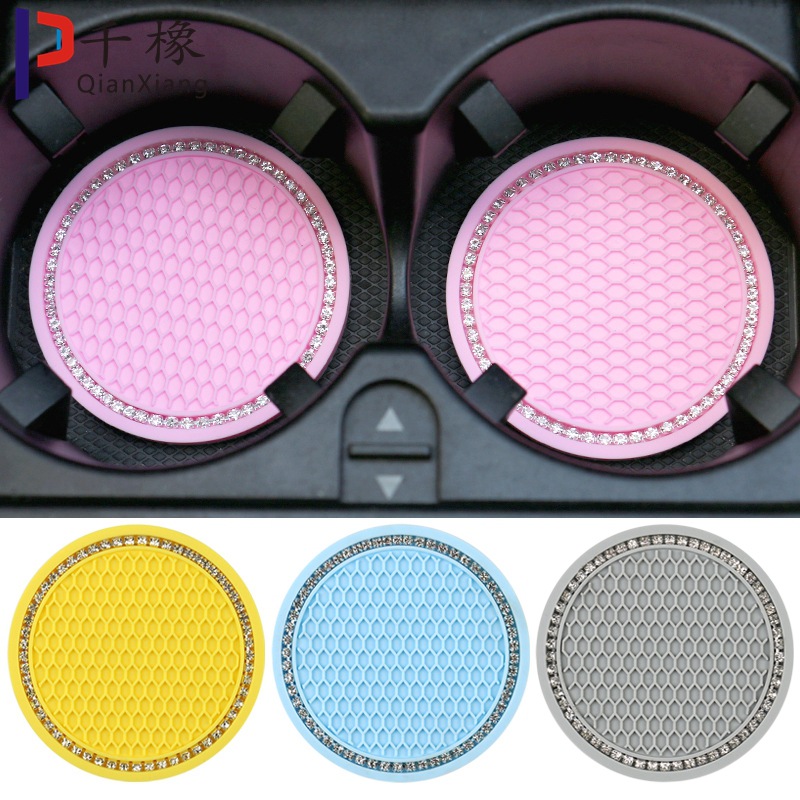 Car Cup Coasters for Cup Holder Universal Bling Diamond Water Bottle Holder Mat Anti Slip Insert Pad Auto Interior Accessories