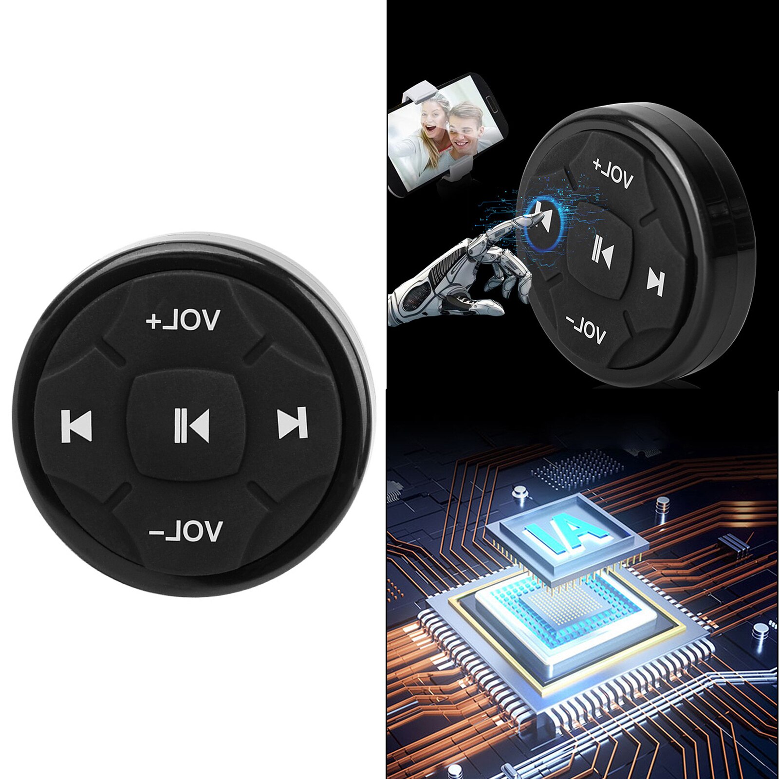 Bluetooth Media Button Remote Selfie Wireless Stereo Audio Controller for iPhone or Android with Blue Button Light