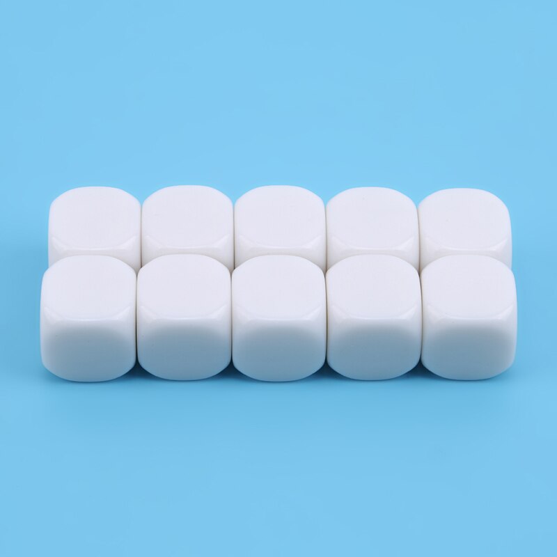 10 Stks/pak 15Mm Wit Glad Afgeronde Hoek Blanco Dobbelstenen Opaque Zes Zijdige D6 Dobbelstenen Voor Bordspellen Plezier En onderwijs Educatief Speelgoed