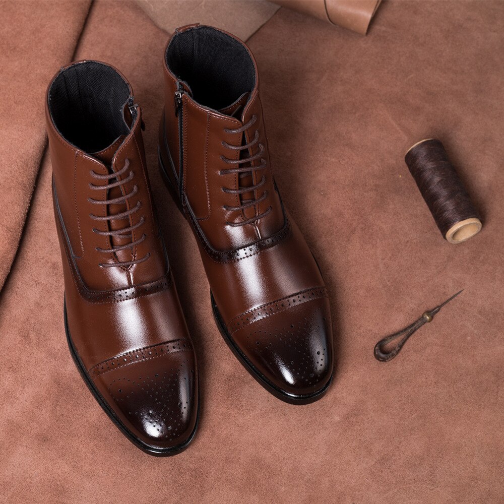 Botas de invierno para hombre de Bullock, botas cálidas para hombre con cordones, zapatos informales de cuero para hombre, botas altas de piel para nieve, calzado de talla grande yuj89