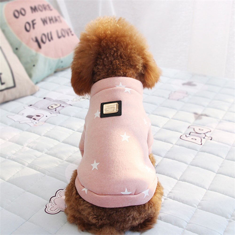 Sudadera de algodón con estampado de estrellas para mascota, suéter para perros pequeños, gatos, niño y niña, cuello redondo, abrigo suave y cálido para perro, chaqueta, ropa para cachorros: Rosa / XXL