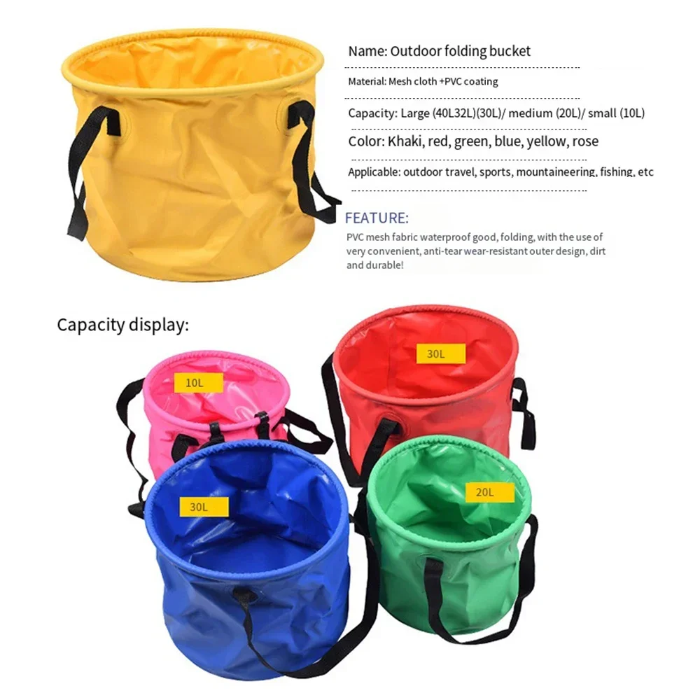 30L Reusable Storage Bucket Collapsible Bucket with Handle, Camping Water Container, Fishing, Picnic