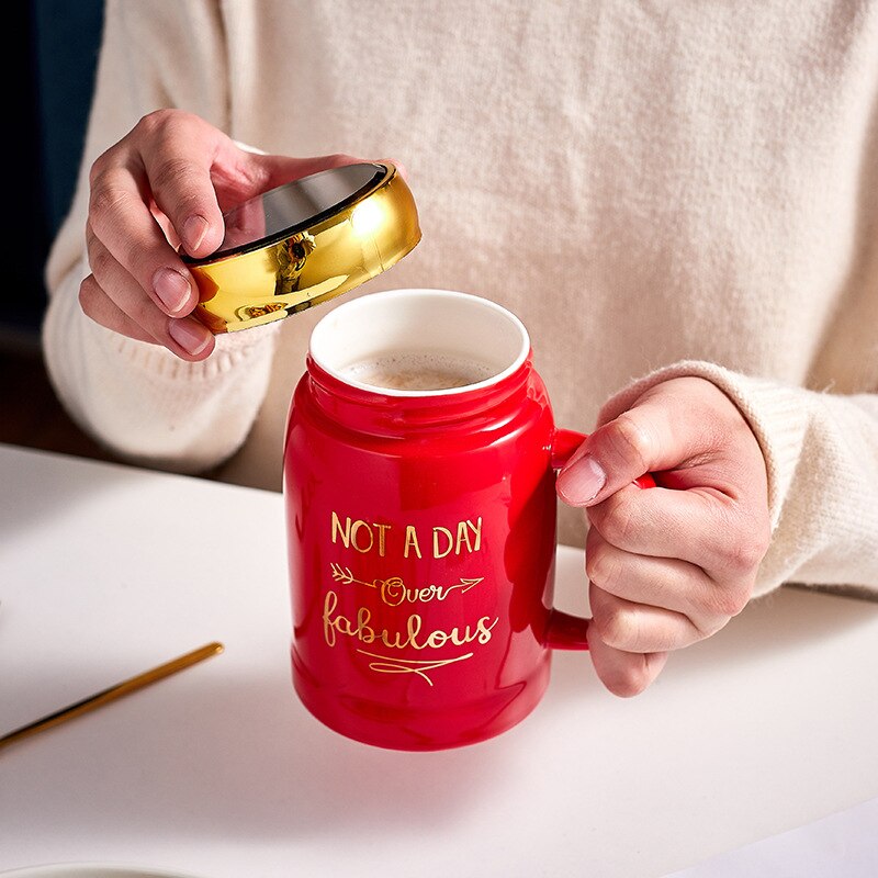 coffe cups with lid spoon Brief Mirror porcelain green red ceramic mug NOT A DAY Beer mug Office Home Couple lover