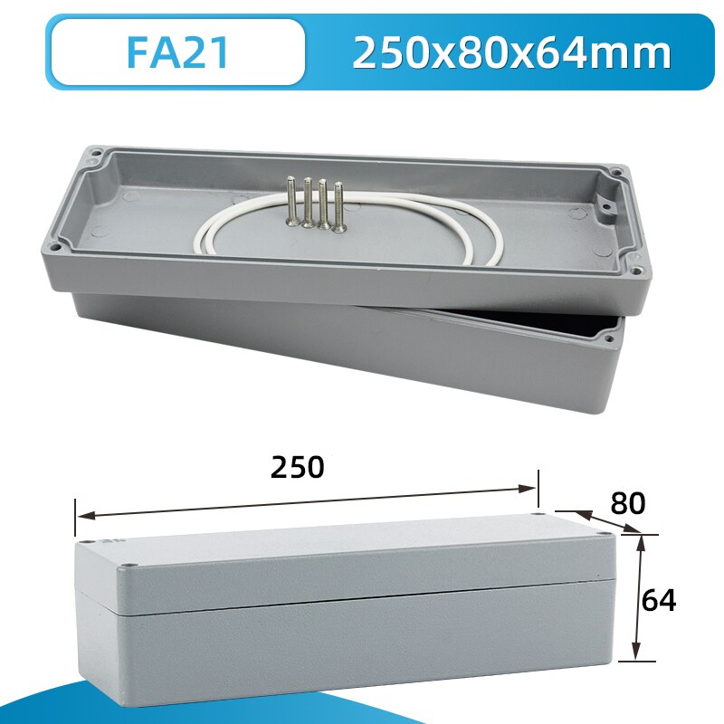IP66 waterproof aluminium electrical assembly project junction box metal enclosure case hermetic distribution terminal housing: FA21 250x80x64mm