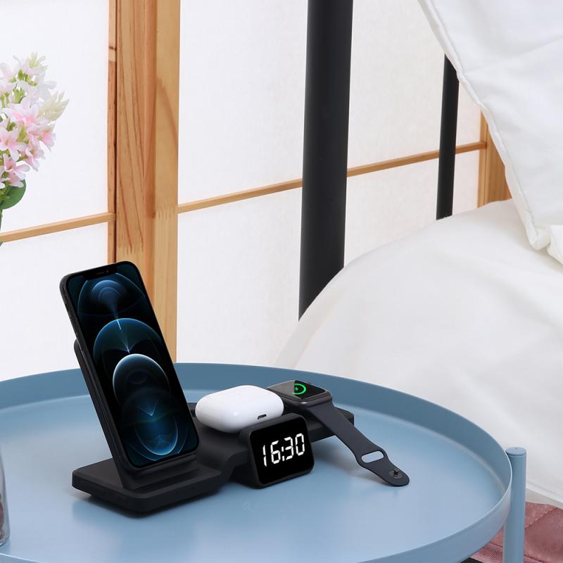 5 in 1 Multi Wireless fast Charger Stand Alarm Clock for iphone Samsung table clocks home decor
