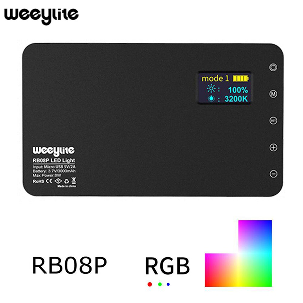 Weeylite  rb08 rb08p rgb 2500k-8500k mini video led lys fyld lys indbygget batteri til telefonkamera skyde studie: Rb08p