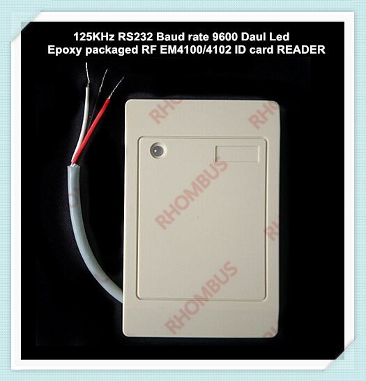 Uart rfid 125 khz  rs232 seriel com port baud rate 9600 dual led 12v epoxy pakket  em4100/4102 id kortlæser
