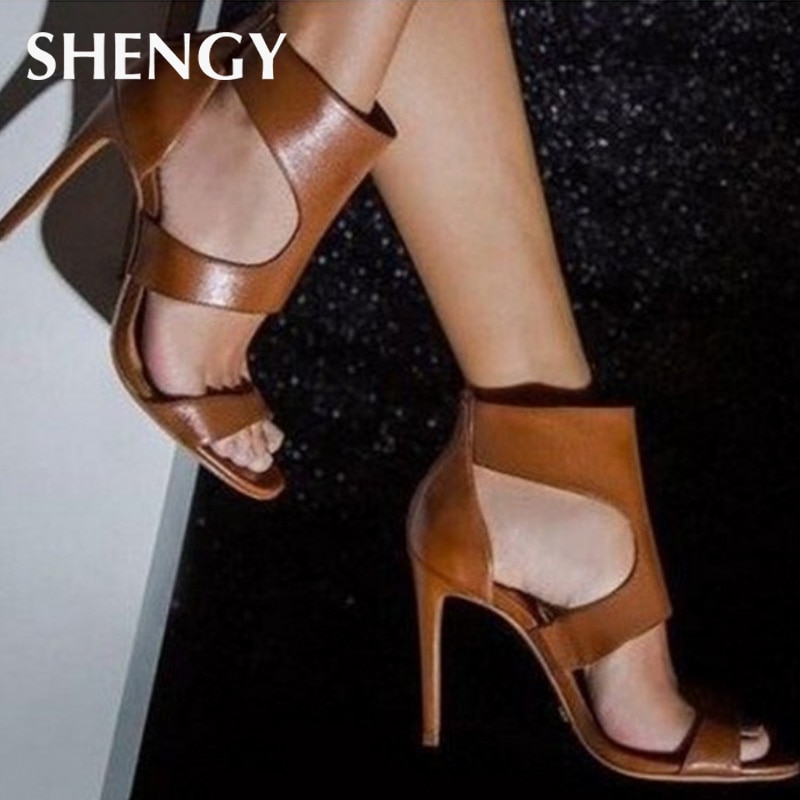 Women Summer thin high Heels 9cm zipper Pointed Toe Gladiator sandals Office Party wedding Shoes