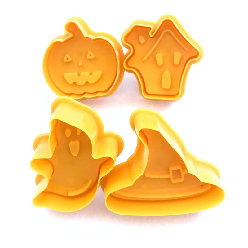 4 Stks/set Halloween Cookie Stempel Biscuit Mold Diy Pompoen Cookie Plunger Cutter Diy Bakvorm Halloween Cookie Cutters Mallen