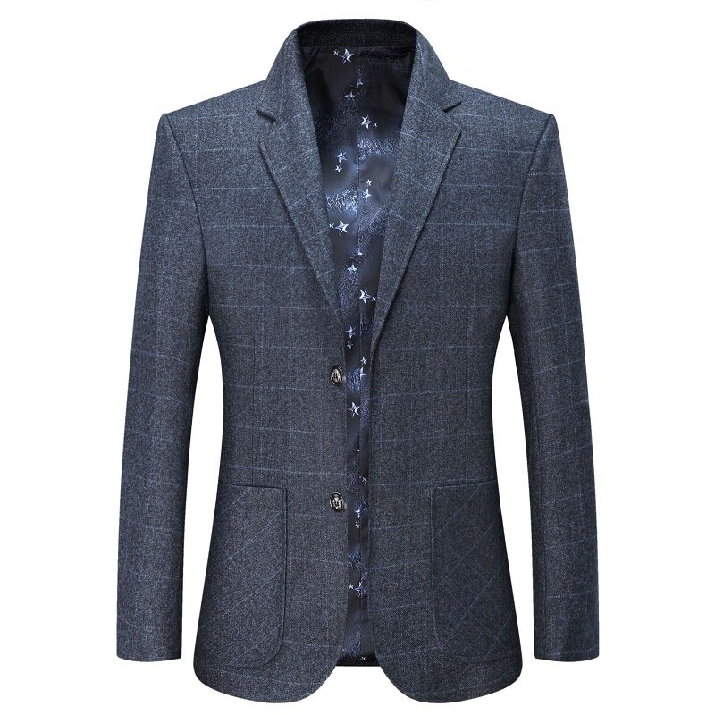 Herr kavaj höst vinter herr jacka rutig kostym kappa män medelålders vår business casual kostym jacka ytterkläder herr toppar: Blå / Xl
