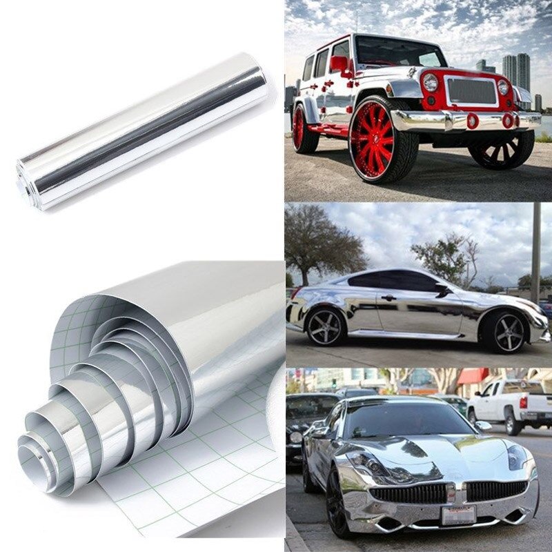 Spegel vinyl wrap bil klistermärke silver krom film bubbla fri dekalark