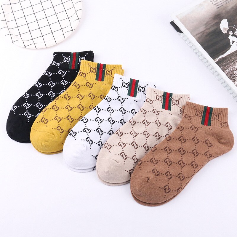 5 pairs of spring summer casual pure cotton women's socks shallow mouth sports socks breathable spring summer casual: 1