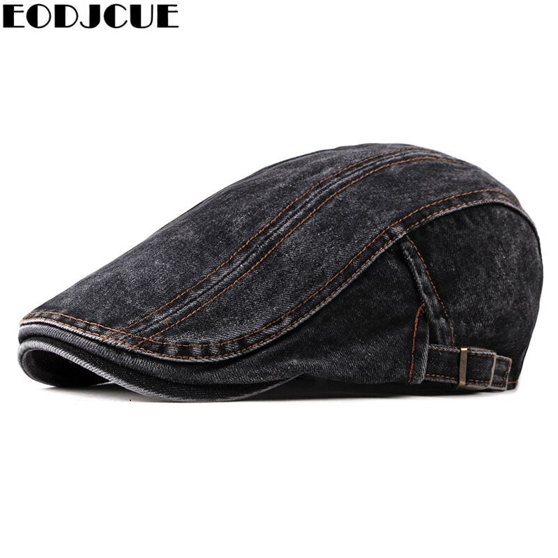 Chapeau de Newsboy délavé pour les vieux hommes, rétro, casquette plate en lierre, casquette en Patchwork, printemps et été: Black