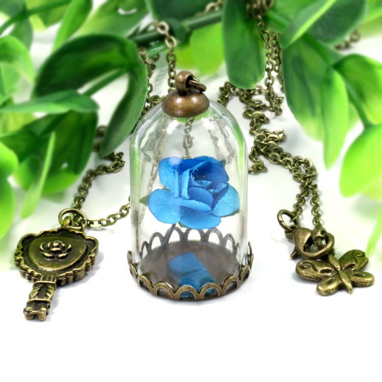 Schoonheid en Het Beest Retro Glazen Flacon Ketting Vlinder Wens Accessoires Ketting Rode Rose Gedroogde Bloem Sieraden voor Vrouwen Meisjes: 15