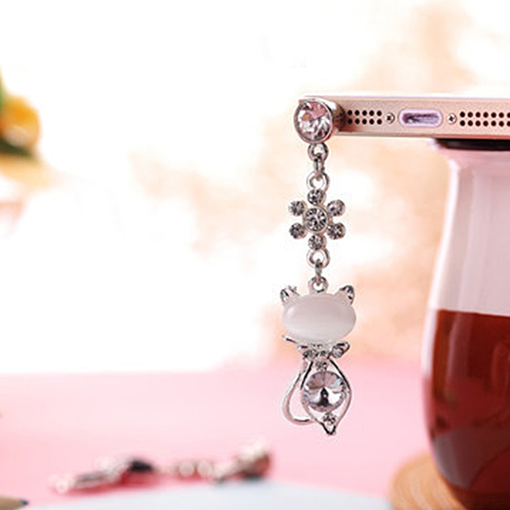 Lichtgewicht 3.5 Mm Jack Kat Crystal Anti Dust Plug Earphone Cap Stopper Earphone Jack Plug Leuke Kat Accessoires Voor Telefoon cup #2: WHITE