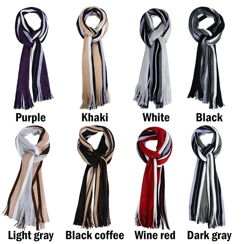 Winter Scarf Men Striped Cotton Scarf Male Brand Shawl Wrap Knit Cashmere Bufandas Long Tassel Scarf Men