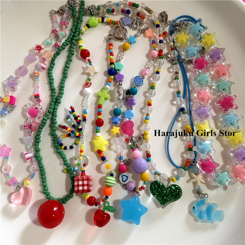 Kpop Boho Śliczny Kolorowy Pomidor Gwiazda Serce Ryba Wisiorek Naszyjnik Koralik Dla Kobiet Estetyczna Biżuteria Y2K Charm Biżuteria EMO Scena Akcesoria