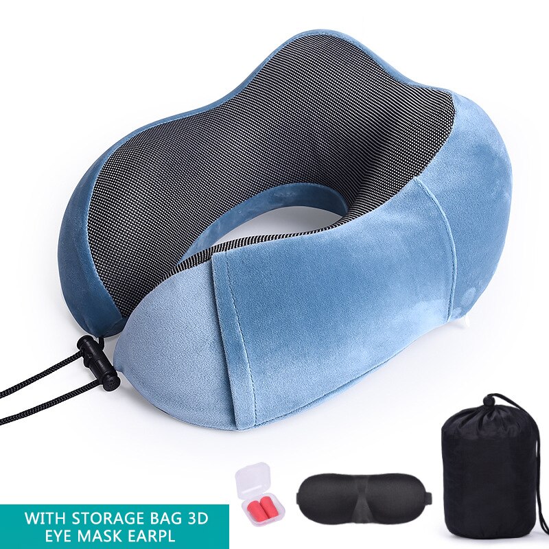 Car U Shaped Memory Foam Neck Pillows Soft Slow Rebound Space Travel Pillow Solid Neck Cervical Healthcare Bedding: Light Blue Set 2