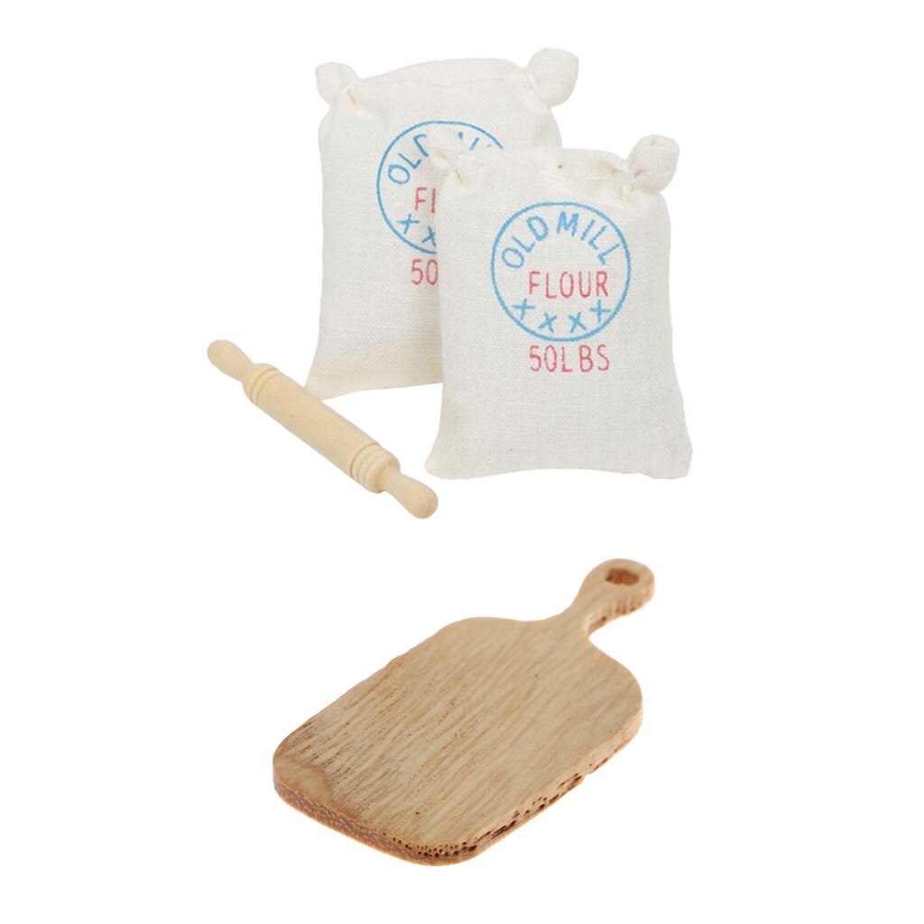 Funny Flour Rolling Pin Chopping Board For 1:12 Dollhouse Kitchen Toys Decor