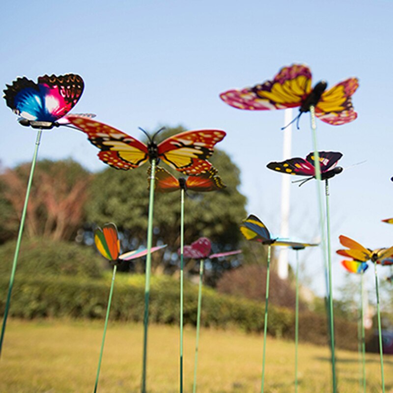 Piquets de jardinage colorés en PVC, 10 pièces, 7CM, papillon, ornement de jardin, Pots d'extérieur, décoration d'arrangement floral, DIY bricolage