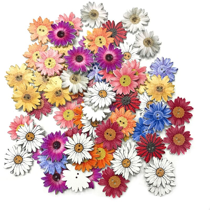 50pcs wooden buttons flower-shaped scrapbook sewing accessories decor button DIY craft handmade clothing decoration 2 holes 25mm