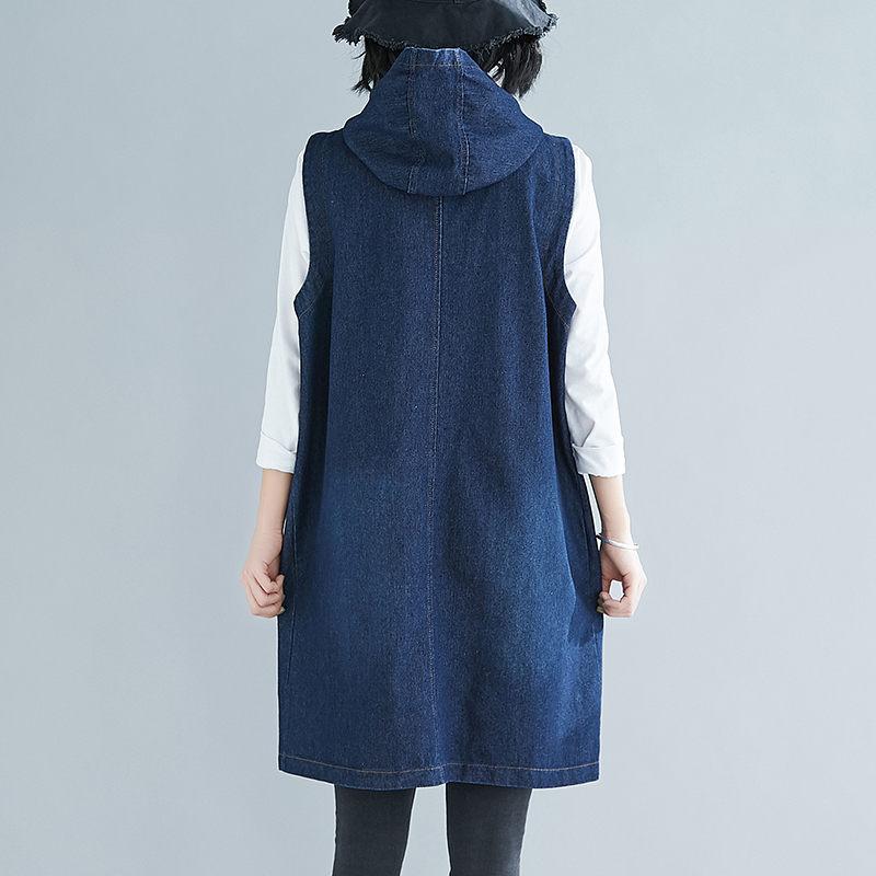 Chaleco vaquero para mujer, otoño , , coreano, tamaño grande, largo, suelto, sin mangas, chaleco con capucha, chaqueta vaquera, chaleco de primavera, Tops r126