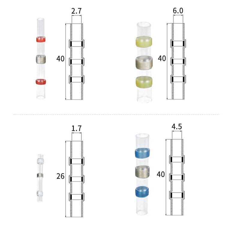 100Pcs Waterproof Welding Sealed Heat Shrinkable Butt Joint And Terminal Electric Wire Connector Welding Bushing