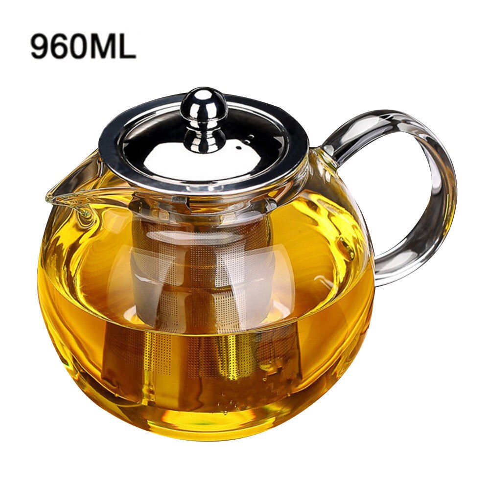 650ml 950ml 1300ml lämmönkestävä lasinen teekannu induktioliesi lämmönkestävä lasinen teekannu, jossa 304 ruostumatonta terästä olevaa siivilä: 950ml