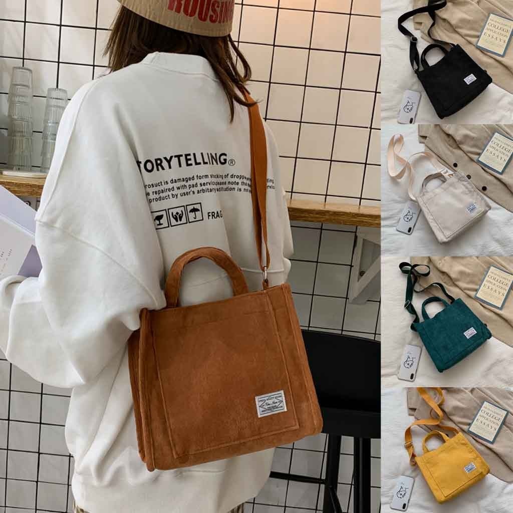 Women Corduroy Zipper Shoulder Bag Small Cotton Canvas Handbag Casual Tote Female Eco Crossbody Bag Vintage Messenger Bags AA