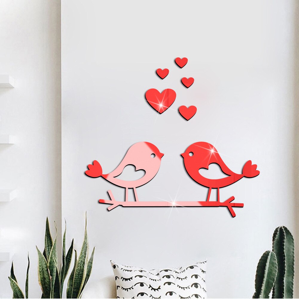 Love Bird Acrylic Mirror Stickers Wall Sticker Baby Bedroom Decor Living Room Home Decoration Accessories