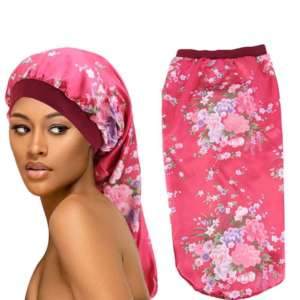 Gorro de dormir de satén para mujer, gorro Largo de seda para Pelo Largo con banda elástica suave para trenzas de pelo rizado Natural, rastas,
