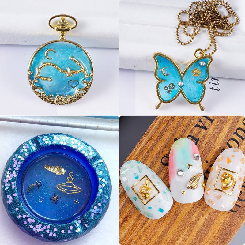 10g gyllene skal moon star nail art metall 3d mix ram smycken fyllning uv harts epoxiform gör fyllning för gör-det-själv smycken